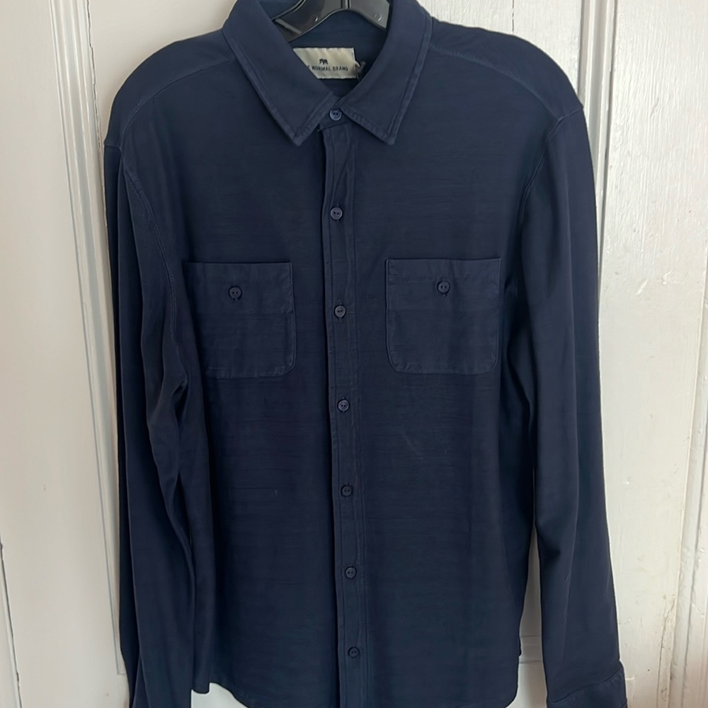 NWT The Normal Brand Mens Medium Sequoia Jacquard Long Sleeve Button Down Navy